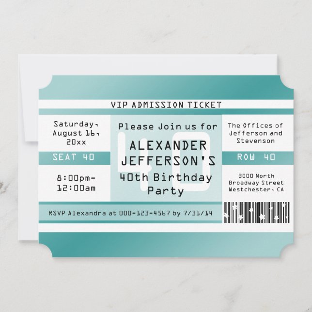 Geburtstagsparty Ticket Gestaltete Einladungen (Vorderseite)