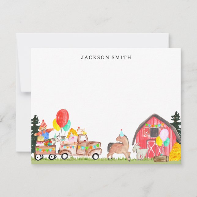 Geburtstagsparty Truck Barnyard Landtiere Kinder Mitteilungskarte (Vorderseite)