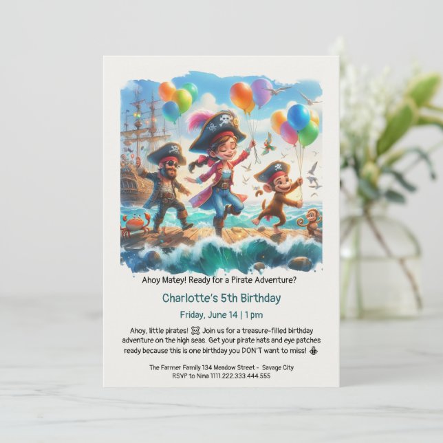 Geburtstagsparty unter Piratengedanken Einladung (Stehend Vorderseite)
