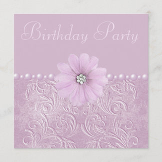 Geburtstagsparty Vintag Lilac Blume & Perlen Einladung