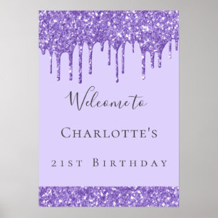 Geburtstagsparty Violett Lavendel Glitzer Name Poster