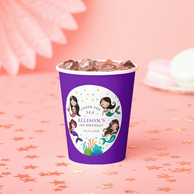 Geburtstagsparty von hübschen Meerjungfrauen Pappbecher (Insitu)