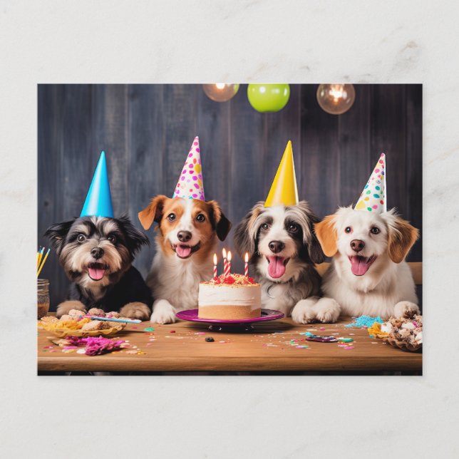 Geburtstagsparty von Hunden Postkarte (Vorderseite)