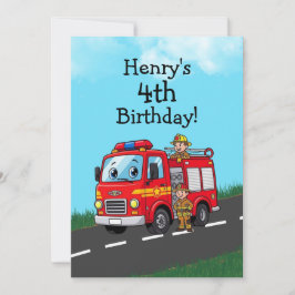 Geburtstagsparty von Kid's Fire Truck Einladung