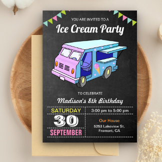 Geburtstagsparty von niedlich Ice Creme Truck Einladung