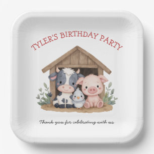 Geburtstagsparty von niedlichen Landtieren Schwein Pappteller