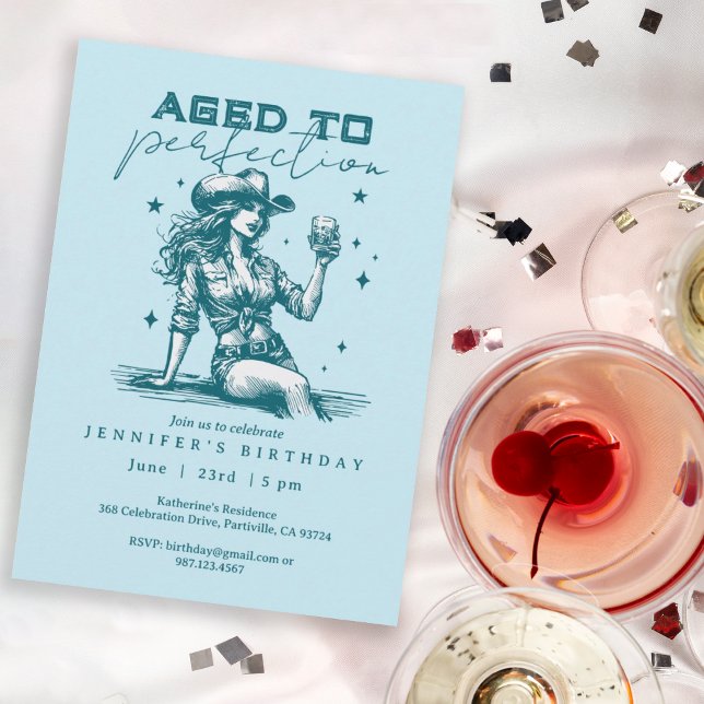 Geburtstagsparty von Perfection Blue Cowgirl Einladung (Von Creator hochgeladen)