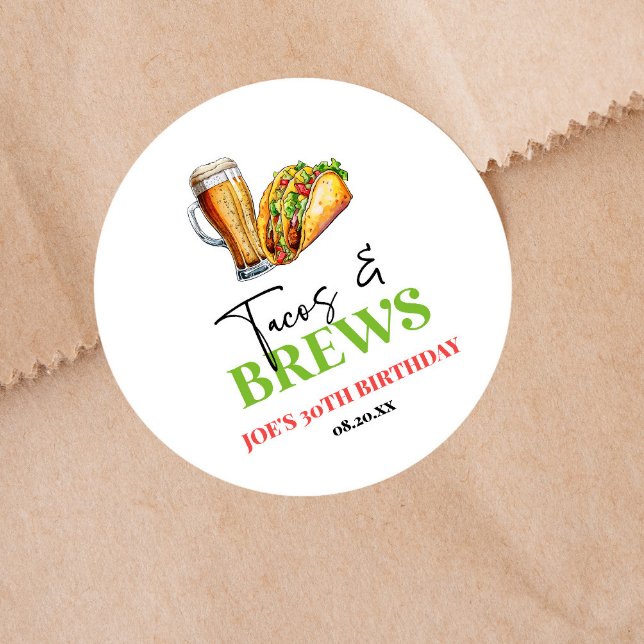 Geburtstagsparty von Tacos und Brauereiglas Runder Aufkleber (Von Creator hochgeladen)