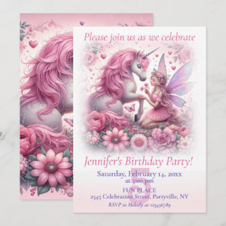 Geburtstagsparty von Unicorn und Fairy Einladung