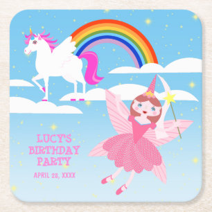 Geburtstagsparty von Unicorn und Fairy Magic Rechteckiger Pappuntersetzer