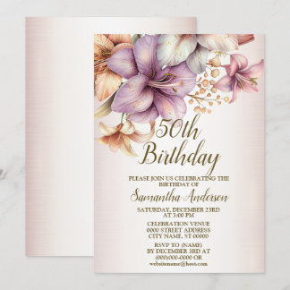 Geburtstagsparty Watercolor Boho Pink Blume Elegan Einladung