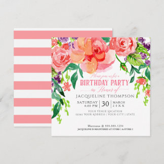 Geburtstagsparty Watercolor Moderne, helle Blume K Einladung
