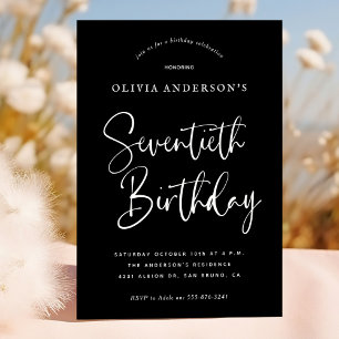 Geburtstagsparty   Weiß für schwarze Typografie Einladung