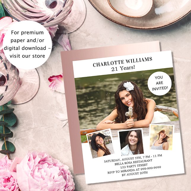 Geburtstagsparty White Rose Foto Einladung Flyer (Von Creator hochgeladen)