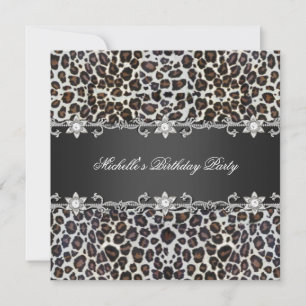 Geburtstagsparty Wilder Gepard Silber Diamant Einladung