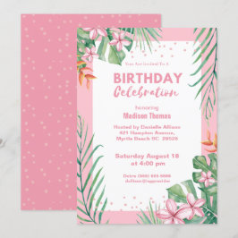 Geburtstagsparty "Women's Pink Floral Confetti" Einladung
