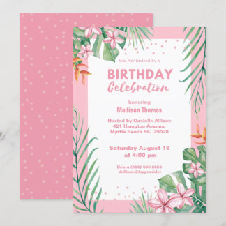 Geburtstagsparty "Women's Pink Floral Confetti" Einladung