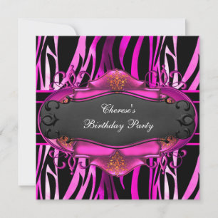 Geburtstagsparty Zebra Hot Pink Animal Prints Blac Einladung