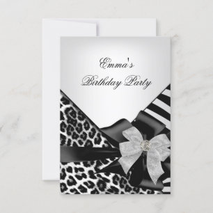 Geburtstagsparty Zebra Leopard Elegante Schwarz-we Einladung
