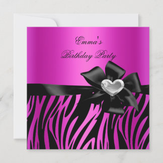 Geburtstagsparty Zebra Silver Hot Pink Black Einladung