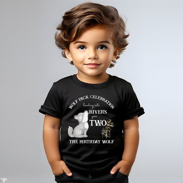 Geburtstagsparty zum Thema Little Wolf gedruckt Kleinkind T-shirt (Howling two Little wolf themed birthday party printed toddler t-shirt birthday wolf shirt)