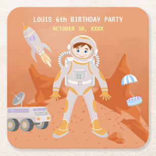 Geburtstagsparty zum Thema "Mars Astronautenjunge" Rechteckiger Pappuntersetzer