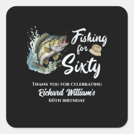 Geburtstagsparty zum Thema Vintages Angeln Quadratischer Aufkleber