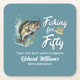 Geburtstagsparty zum Thema Vintages Angeln Rechteckiger Pappuntersetzer