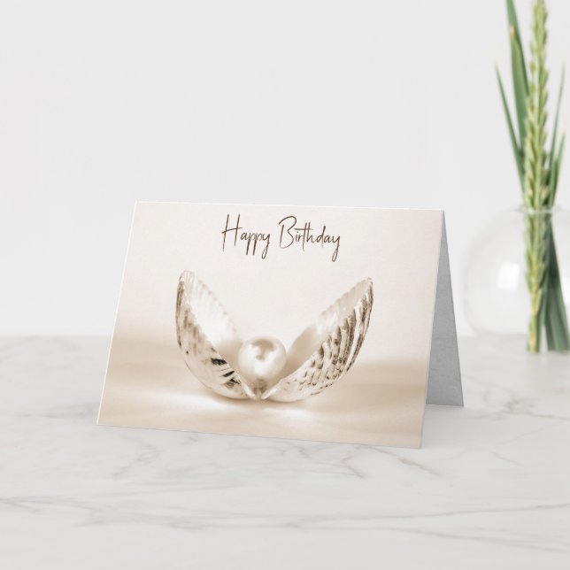 Geburtstagspearl in Austern-Muschel Karte (Vorderseite)