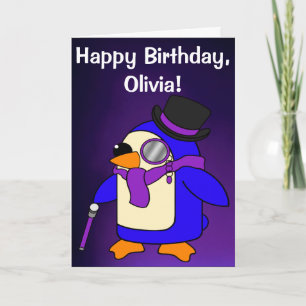 Geburtstagspinguin Deep Lila Violett individuell a Karte