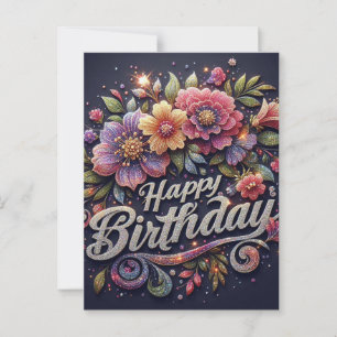 Geburtstagspostkarte: farbenfroher Glitter Postkarte