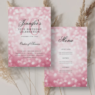 Geburtstagsprogramm Blush Pink Bokeh Menü Einladung