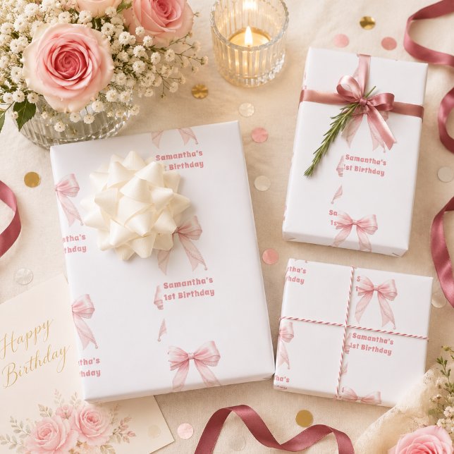 Geburtstagsrosabogen weißes Mädchen Geschenkpapier Set (Von Creator hochgeladen)