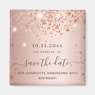 Geburtstagsrose Gold Glitter Save the Date Magnet