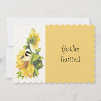 Geburtstagsruhestand Chickadee Sonnenblume Kunst Einladung