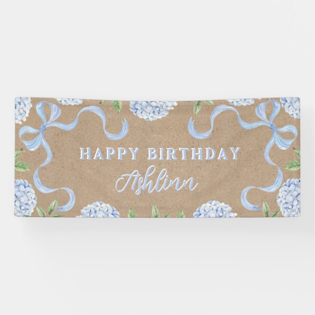 Geburtstagsschild, Kraftfarben Blaue Hydrangea Banner (Horizontal)