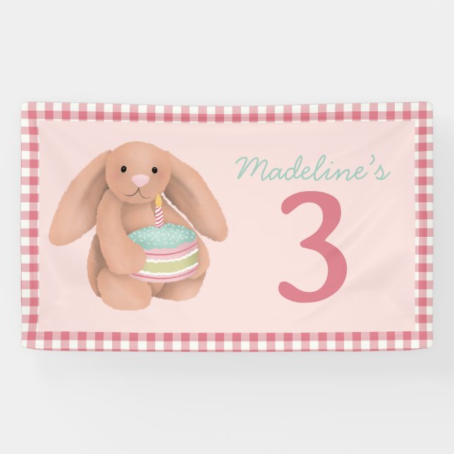 Geburtstagsschild Mädchen Rosa Waldhase Banner (Horizontal)