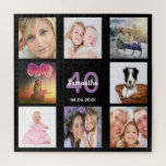 Geburtstagsschwarze Foto-Collage Puzzle<br><div class="desc">Ein Geschenk für den 40. Geburtstag einer Frau,  die ihr Leben mit einer Collage von 8 deiner Fotos feiert. Vorlagen für einen Namen,  Alter 40 und Datum. Geburtsdatum oder das Datum des Jahrestages. Lila und weiße Buchstaben. Chic schwarze Hintergrundfarbe.</div>