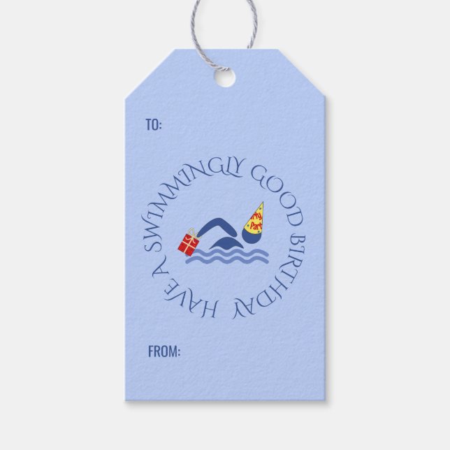 Geburtstagsschwimmer, benutzerdefinierter Text bla Geschenkanhänger (Vorderseite)