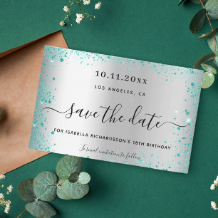 Geburtstagssilber aquamariner Glitzer Save the Dat