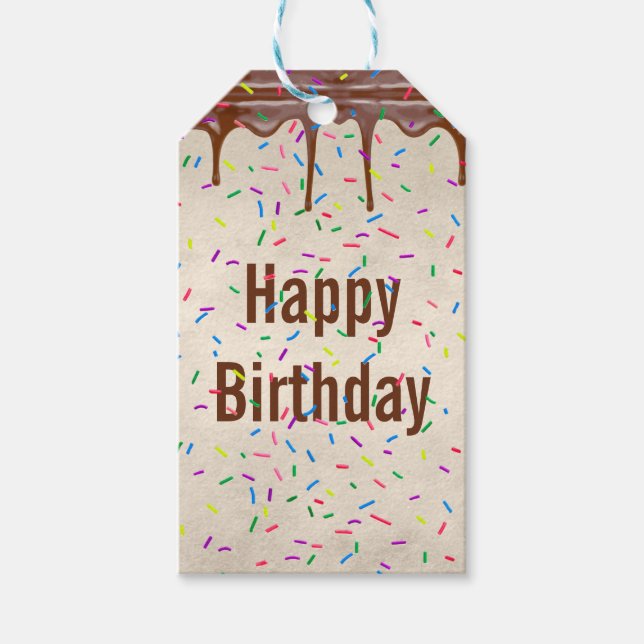 Geburtstagssprinklen auf Schokoladeneisen Geschenkanhänger (Vorderseite)