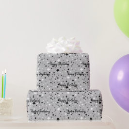 Geburtstagsstars auf grauem Umschlagpapier Geschenkpapier
