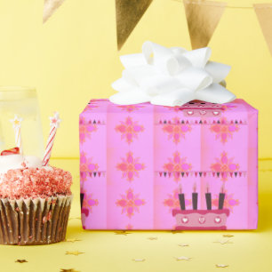 Geburtstagstorte mit Blumen für Sie/Mädchen Kunstp Geschenkpapier