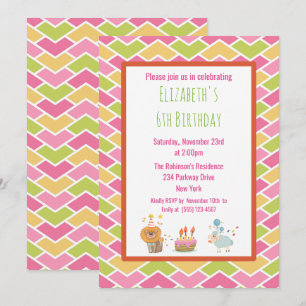 Geburtstagstorte mit Party-Löwe und Schaf-Einladun Einladung