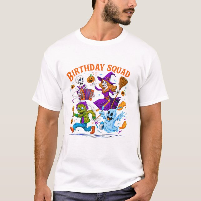 Geburtstagstrupp Lustiger Halloween T-Shirt (Vorderseite)
