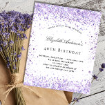 Geburtstagsviolette Glitzer-Einladung<br><div class="desc">Für eine elegante 40. Geburtstagsfeier (oder jedes Alter). Ein schick weißer Hintergrund. Mit violettem Imitat Glitzer dekoriert. Personalisieren und fügen Sie einen Namen und Party-Details hinzu. Der Name wird mit einem handgeschriebenen Stilskript geschrieben</div>