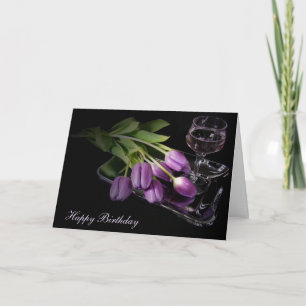 Geburtstagswein und lila Tulpen Karte