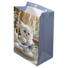 Geburtstagsweiße Kitte in einem Teacup Mittlere Geschenktüte