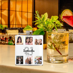 Geburtstagsweiße Monogramm-Foto-Collagen Flachmann