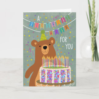 Geburtstagswunsch mit Bär und Kuchen Karte